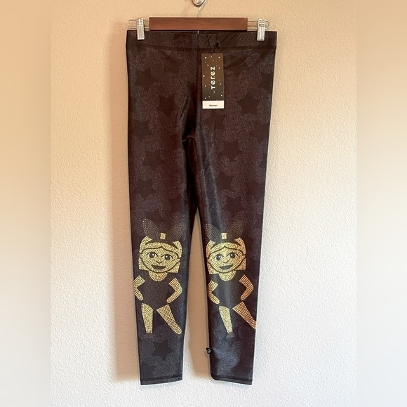 Terez Black Crystal EmojiCindy/Mindy Performance Leggings Black Gold Medium NWT - Picture 3 of 11
